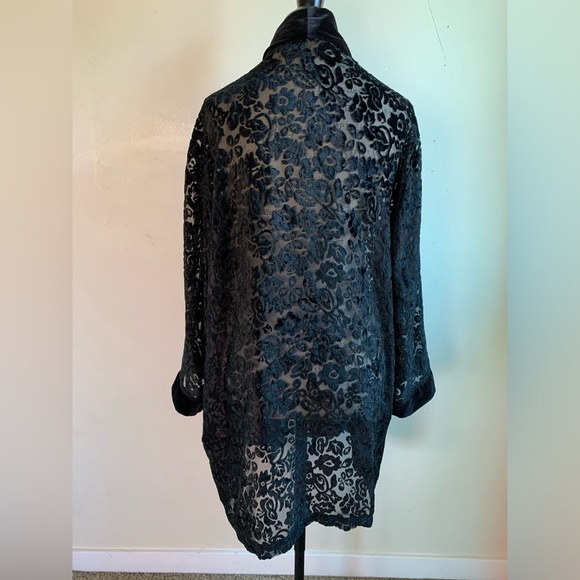 vtg Victoria's Secret Velour Sheer Black Floral Robe Gold Label Women's one size - Picture 4 of 12